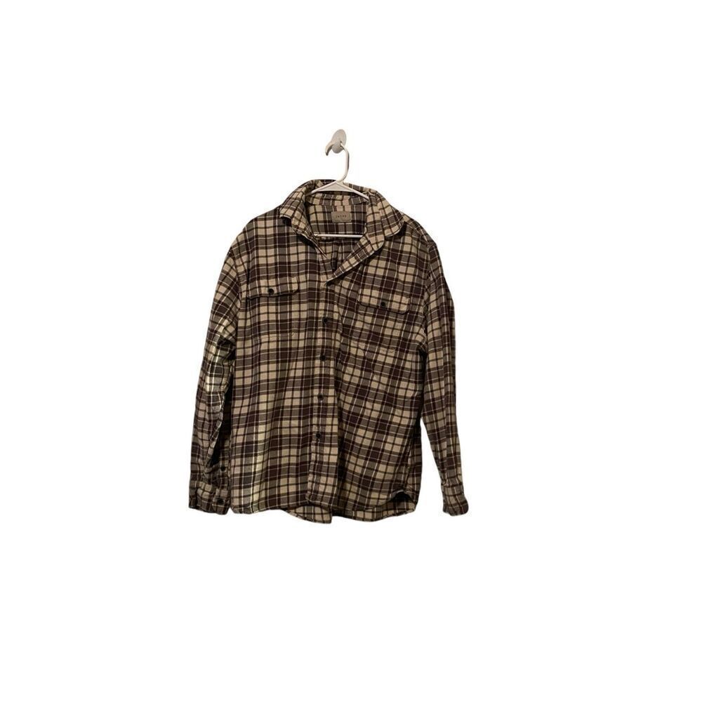 Jachs Mens Brown and Cream Plaid Long Sleeve Button-Up Flannel Shirt Size XXL